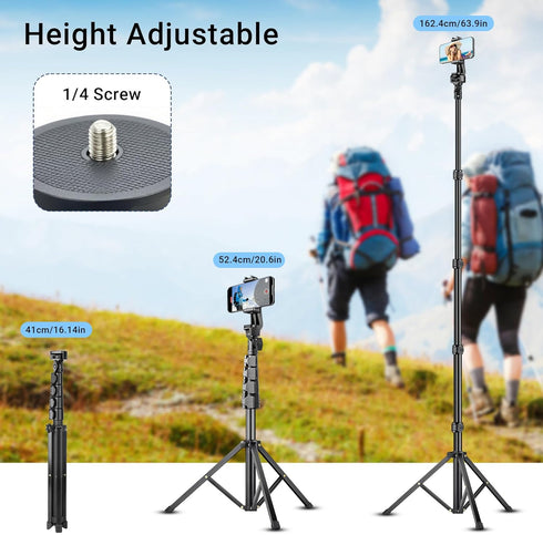 LenTok Phone Tripod Stand with Remote Zoom for Video Recording, Vlog Metal Selfie Stick Tripod for iPhone with Wireless