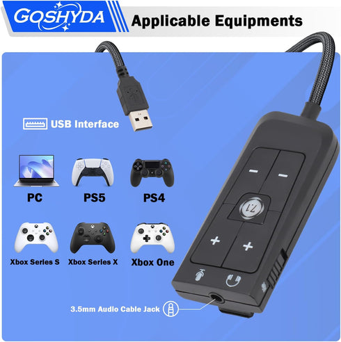 USB to 3.5mm Jack Audio Sound Card Adapter for Kingston Cloud II, Gaming Headset 7.1 Channel for PS5, Xbox
