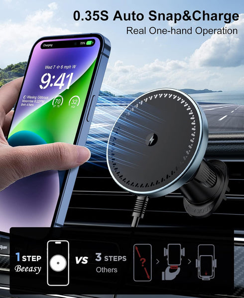 Beeasy MagSafe Car Mount Charger, 15W Fast Charging Magnetic Wireless Charger for iPhone 15 Pro Plus Max 14 13 12