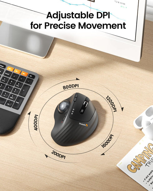 ProtoArc Wireless Trackball Mouse, EM01 NL Ergonomic Bluetooth Thumb Mouse, Rechargeable, Adjustable Angle for PC, Mac