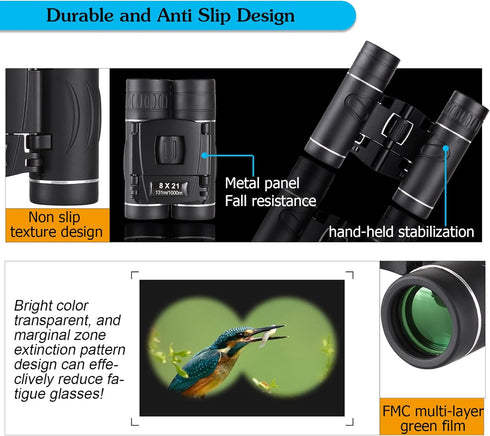 8x21 Mini Compact Pocket Binoculars, Lightweight Foldable Small Binoculars for Hiking, Bird Watching, Travel