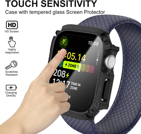 2-Pack Waterproof Case for Apple Watch Series 9/8/7, Ultra-Thin Tempered Glass Screen Protector for 41mm (Black)