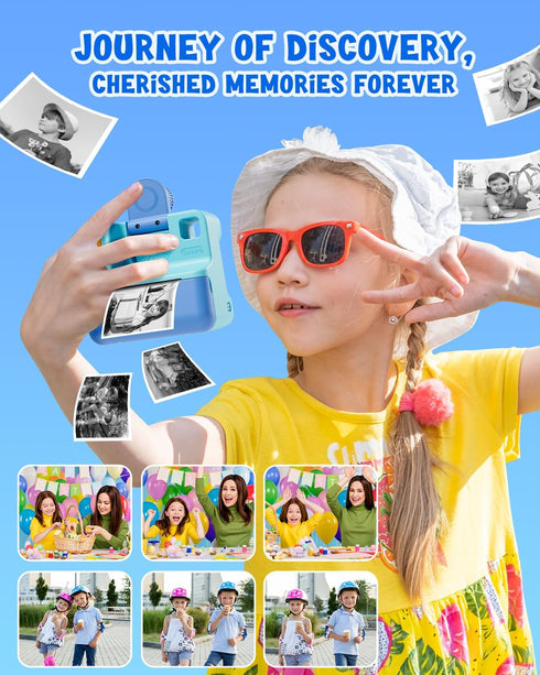 Kids Instant Print Camera - 24MP & 1080P Selfie Digital Camera with 3 Roll No-Ink Print Paper, 32G SD Card