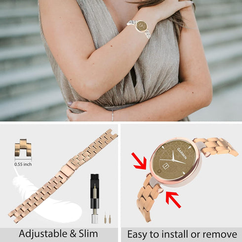Miimall Metal Watch Band for Garmin Lily Watch, Adjustable Stainless Steel Replacement Wristband for Men Women