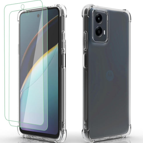 Clear Case for Moto G 5G 2024 with 2pcs Screen Protector, TPU Shock-Absorption, Flexible Reinforced Corners - Clear