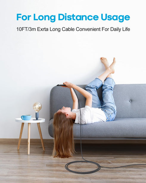 Black USB C Charger Cable 10 ft, Long USB A to USB C Cable Fast Charging Cord Braided Compatible with iPhone 15 Pro Max
