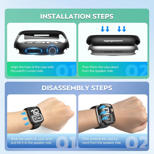 Misxi 2 Pack PC Case with Tempered Glass Screen Protector for Apple Watch SE 2 (2024) and Series 4-6, 40mm