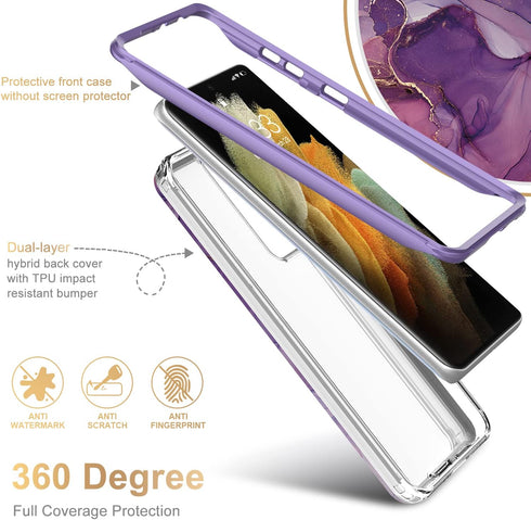 Esdot Rugged Case for Samsung Galaxy S21 Ultra, Military Grade with Fashion Designs, Glitter Purple Marble