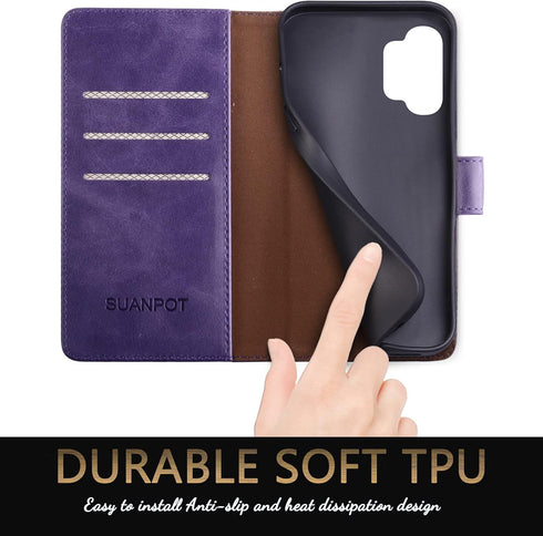 SUANPOT RFID Blocking Leather Wallet Case for Samsung Galaxy A32 5G - Flip Folio Book Phone Case