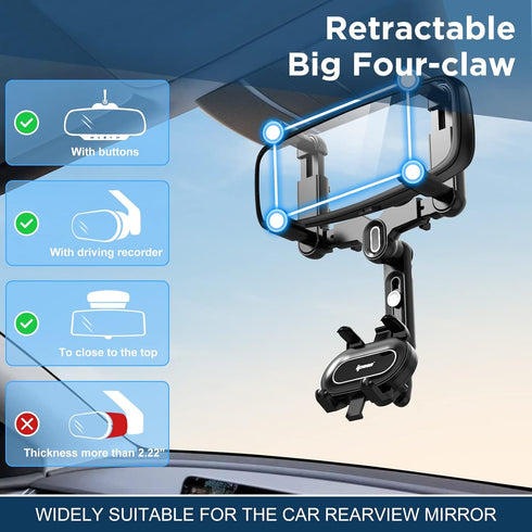 IPOW Large Rearview Mirror Phone Holder for Car, 360° Rotatable and Retractable Design for All Phones and Car Mirrors