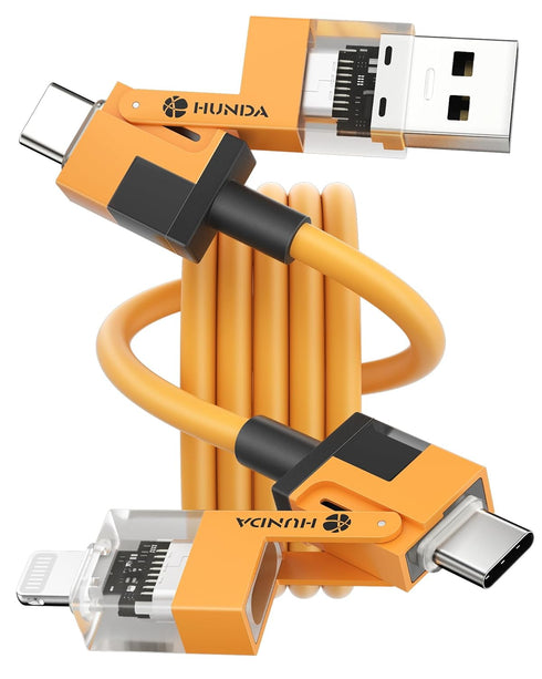 HUNDA 4 in 1 USB C to C Fast Charging Cable, 5ft Silicone USB C to Lightning Cable Combo for iPhone 15/15 Pro/15 Pro