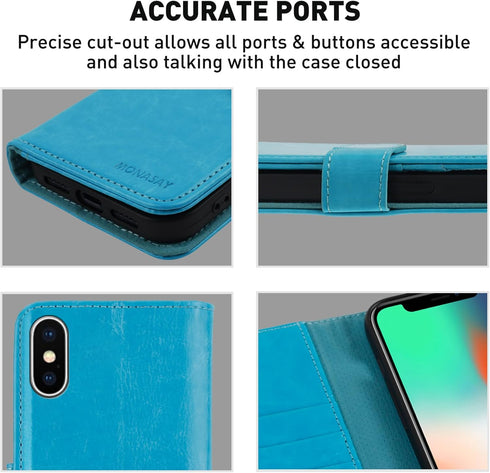 MONASAY Wallet Case for iPhone X/iPhone Xs, 5.8-inch, with Glass Screen Protector and RFID Blocking