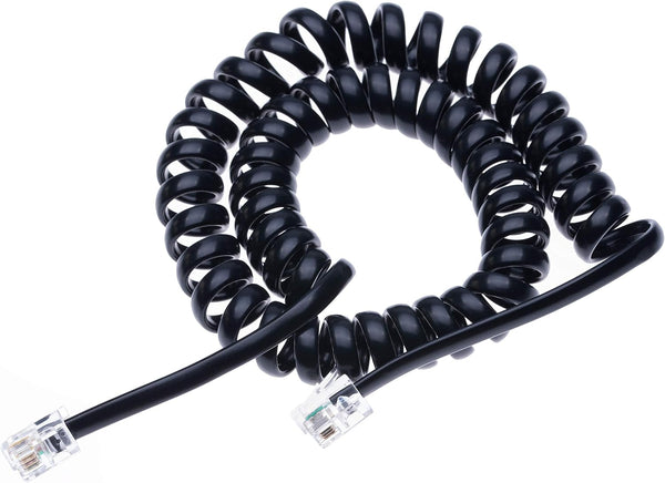 RJ10 16 Feet Curly Telephone Phone Cord Lead - Spring Coiled Handset Wire Compatible with Landline/IP Phones