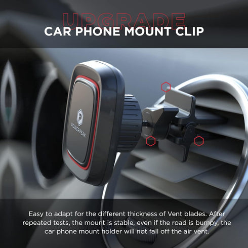 Car Phone Holder Mount, Magnetic Vent Mount, Easy Mounting and Release for Smartphones, Black and Red Line
