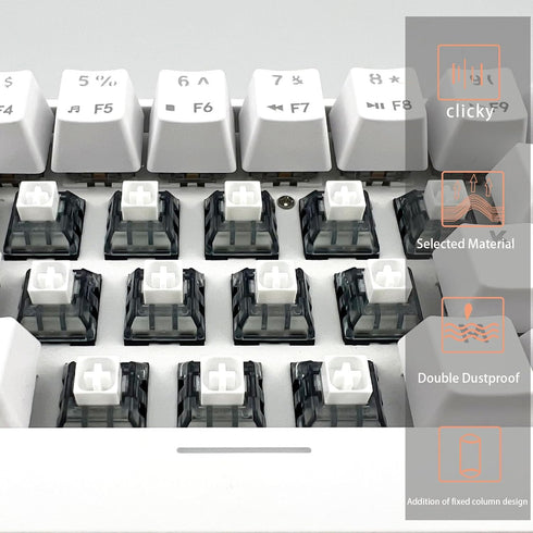 Kailh Box White V2 Clicky Switch - 5 Pin 45gf Dustproof Gaming Typing Switch for MX Mechanical Keyboards (72pcs)