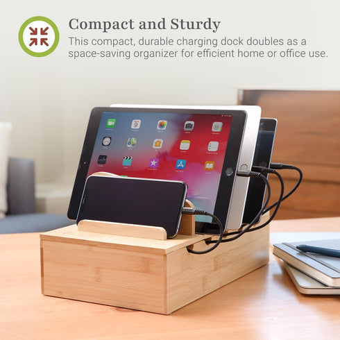 Prosumer's Choice 5-Port Wooden Charging Station Organizer - Base for Phones, Tablets and Laptops - Multi-Device