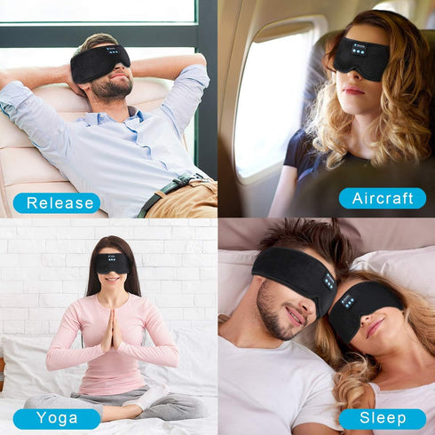 Sleep Headphones Black - Update Wireless 3D Eye Mask with Ultra-Thin HD Stereo Speakers for Side Sleepers, Travel
