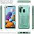ExoGuard Rubber Shockproof Full-Body Case for Samsung Galaxy A21, Green with Built-in Screen Protector & Kickstand