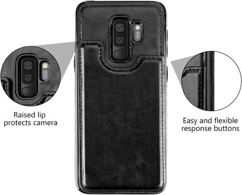 HianDier Wallet Case for Galaxy S9 Plus, Slim Protective Case with Credit Card Slot Holder, Black PU Leather Cover
