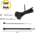 Bates 200 Pack Black 4 Inch Cable Zip Ties - Electrical Tie Wraps, Cord Ties