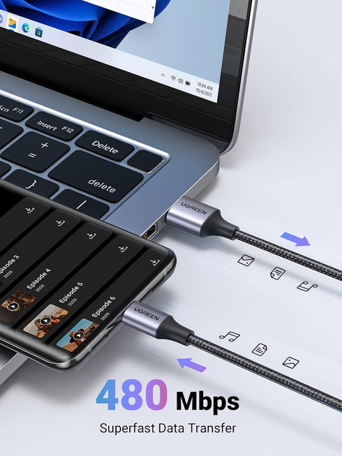 UGREEN USB to USB C Cable, 6.6FT Fast Charging Braided Cord for iPhone 15, Samsung Galaxy S24/S23, Pixel 8/7.