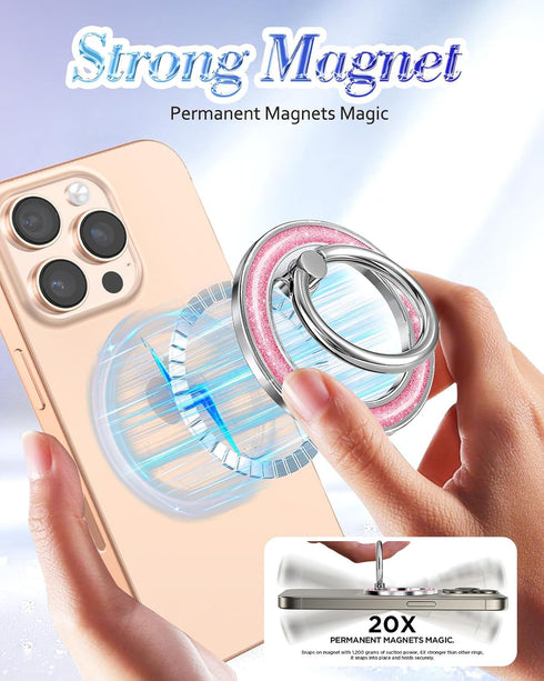 LISEVO 17 16 15 14 13 Phone Ring Holder Compatible with MagSafe - Magnetic Cell Phone Grip for Women Glitter Magnet