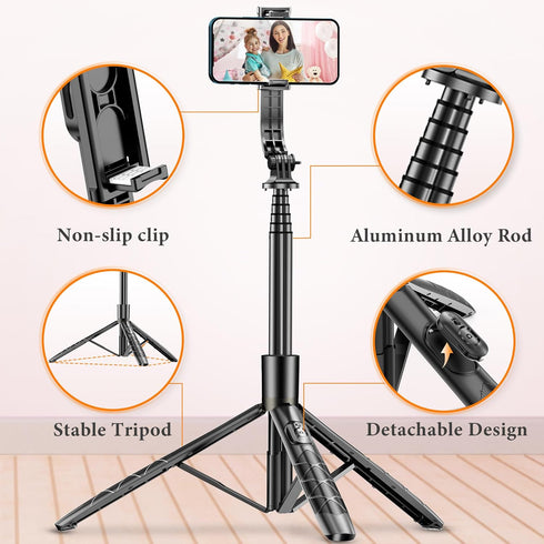 SelfieShow 62" 17 16 15 14 13 Aluminum Alloy Selfie Stick Phone Tripod with Wireless Remote Compatible with iPhone pro