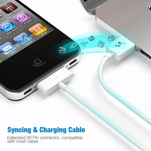 sarmert 4.0ft Apple Certified 30 Pin USB Charging Cable for iPhone 4/4s, iPad 1/2/3, iPod Touch/Nano - White (1 PCS)