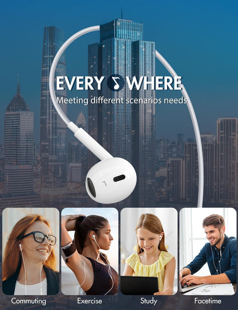 Wired Earbuds, Ultra Clear Calls & No Noise, 3.5mm Earphones with Mic, Compatible with iPhone/iPad/Android