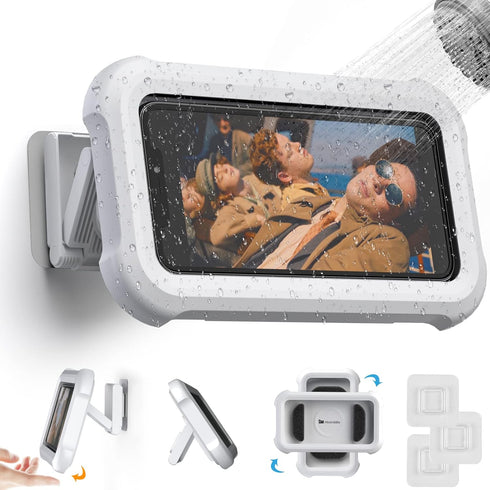 Waterproof Shower Phone Holder with 360° Rotation, Adjustable Angle, Wall Mounted for Bathroom Mirror Bathtub Kitchen,