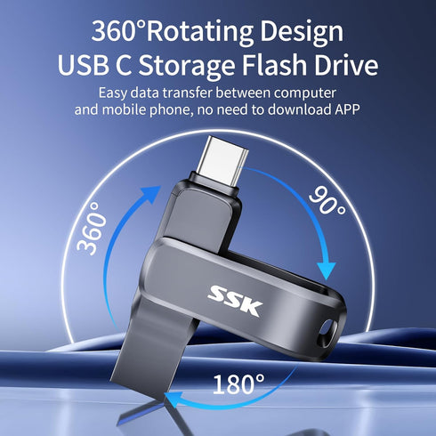 SSK 128GB,Up 200 USB3.2 USB C Flash Drive to MB/S Read Speed USB-C-Thumb-Drive,Dual Flash Drives with USB-C