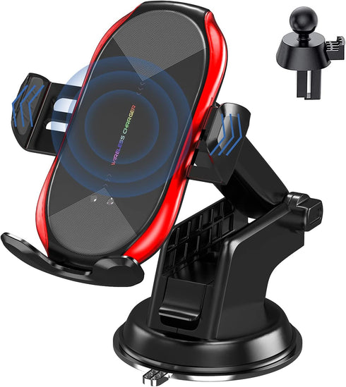 Wireless Car Charger Mount, 15W Qi Fast Charging Auto-Clamping Phone Holder for iPhone & Samsung
