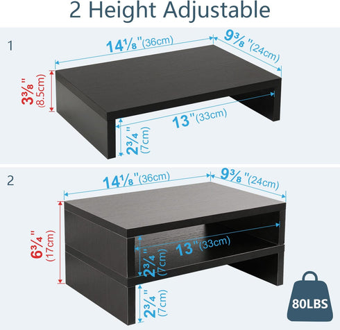 Riser-2 Pack, 2 2 TEAMIX Wood Monitor Stand Tier Adjustable Monitor Stand Dual Monitor Riser for Monitors/Laptop/PC