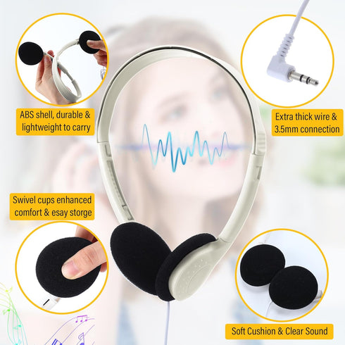 Konohan 30 Pack Headphones for Kids, Adjustable On-Ear Classroom Headphones with 3.5 mm Jack