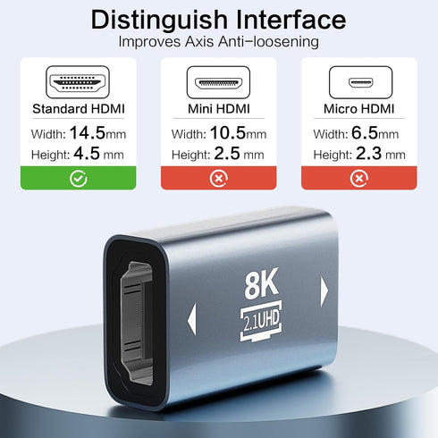 BMKZAYR 8K 4 Pack, 8K@60Hz 2.1 8K@60Hz 4K@120Hz 120UHD, 3D, HDMI to HDMI Coupler Female to Female Extension Adapter