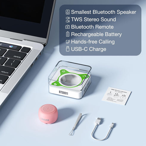 Smallest Bluetooth Speaker, Mini Wireless Cute Bluetooth Speaker with Bluetooth 5.0 for Travel Outdoor Sound, Pink