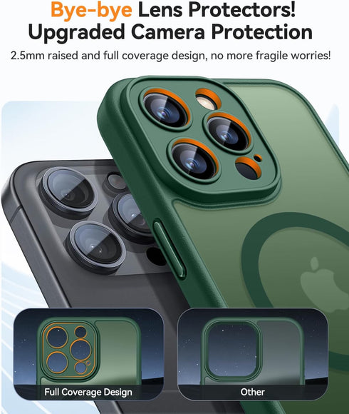 CANSHN Magnetic Case for iPhone 15 Pro Max, Full Camera Protection, Compatible with MagSafe - Deep Green