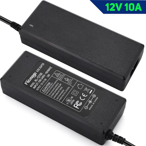 Facmogu 12V 10A Power Supply AC to DC Adapter, 100V-240V to 12V 10A 120W, 5.5x2.5mm & 5.5x2.1mm Tip