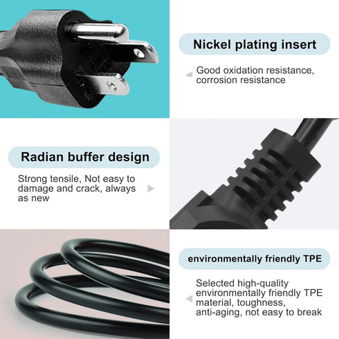 6FT 3 Prong Universal Power Cord, C13 Plug for Dynex TV, ION Block Rocker Speaker, BowFlex, Sole Treadmills, Samsung TV
