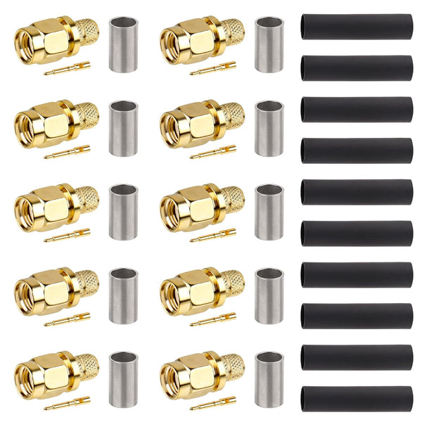 SMA Male Crimp Connector, Plug for RG8X, LMR240, KMR240, 4D-FB, CNT240, RG8 Mini Coax Cable, Pack of 10