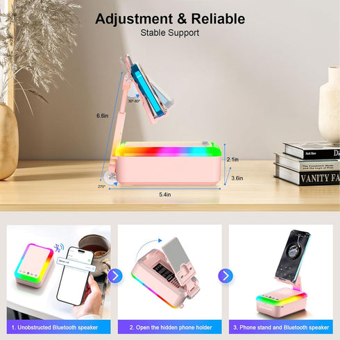 JTEMAN Gifts for Women, Cell Phone Stand with Bluetooth Speaker and Light, Portable Lanyard, Unique Birthday Gift Ideas