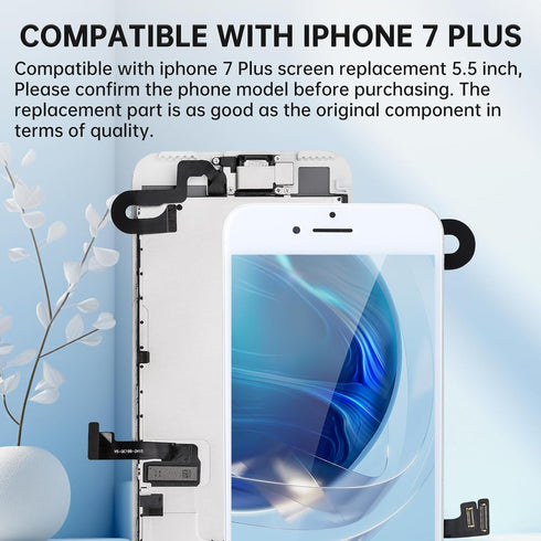 iPhone 7 Plus White Screen Replacement 5.5" with Home Button Assembly, Front Camera, Earpiece Frame, Repair Kit