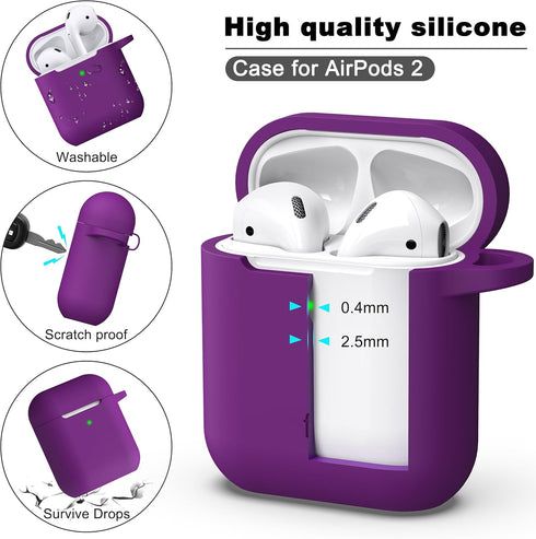 R-fun Compatible with AirPods Case Cover, Soft Silicone Protective Cover with Keychain for Apple AirPods, Plum