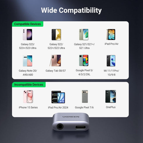UGREEN 2 in 1 USB C to 3.5mm Headphone and Charger Adapter, Type C to Aux Audio Jack with PD 60W Fast Charging for