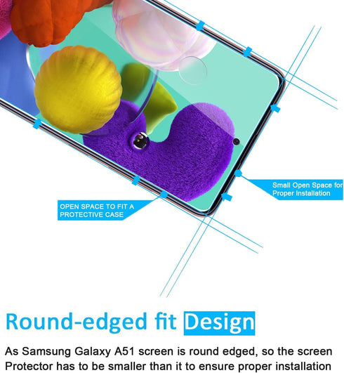 NEW'C Tempered Glass Screen Protector for Samsung Galaxy A51 - 3 Pack, Case Friendly, Anti-Scratch, Bubble Free, Ultra