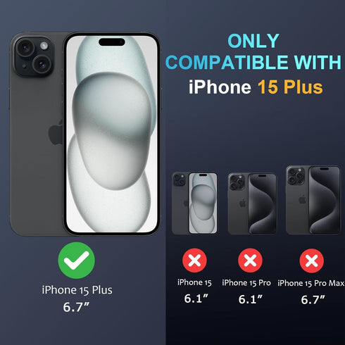 iPhone 15 Plus Magnetic Case (Black) with Screen Protector & Camera Lens Protector, Compatible with MagSafe,