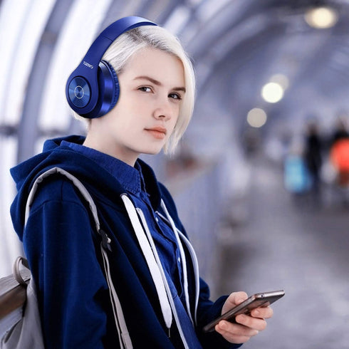 TUINYO Bluetooth Headphones Wireless, Over Ear Stereo Headset with 40H Playtime, Deep Bass, Built-in Mic - Dark Blue