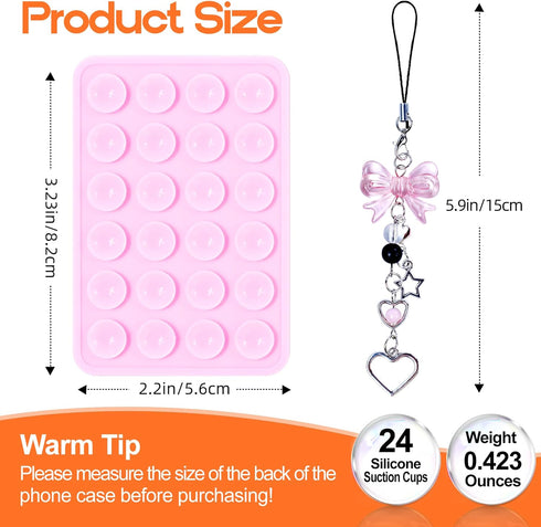 2Pcs Silicone Suction Phone Case Adhesive Mount, Anti-Slip Hands-Free Phone Holder, Sticky Phone Grip Compatible with iPhone and Android Cases for Tiktok Videos and Selfies, Come with Phone Charm