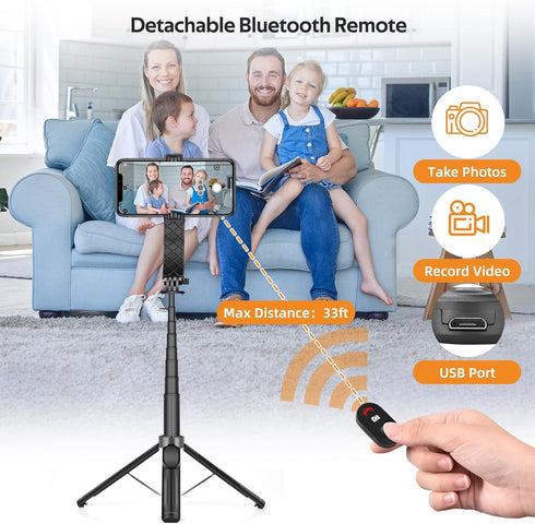 UTEBIT 40" 3 All-in-1, Selfie Stick Tripod for iPhone, Lightweight Phone Tripod Stand with Light & Bluetooth Remote