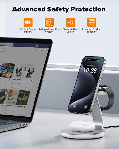 3 in 1 Charging Station Compatible with Magsafe Charger for iPhone 16 15 14 13 12 Series, AirPods, iWatch
